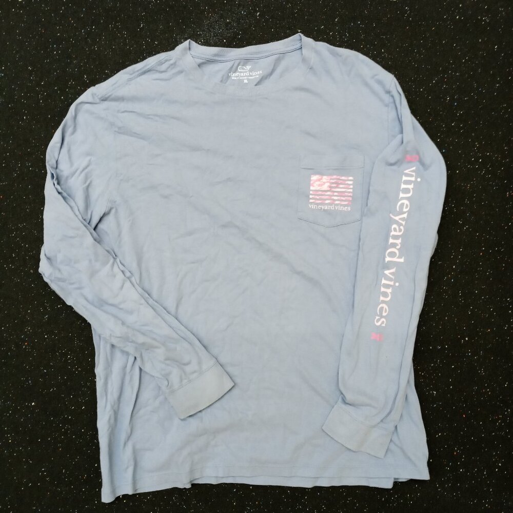 Vineyard Vines Pink Cancer Ribbon Flag Long Sleeve T Shirt